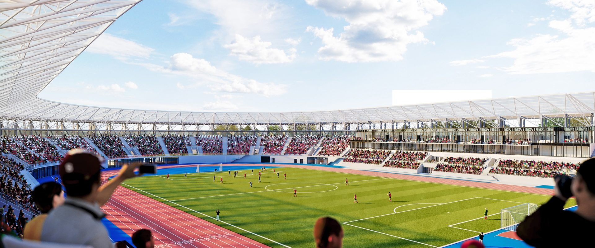 Mecz piłki noznej na nowym stadionie przy ul. Wyspiańskiego w Rzeszowie