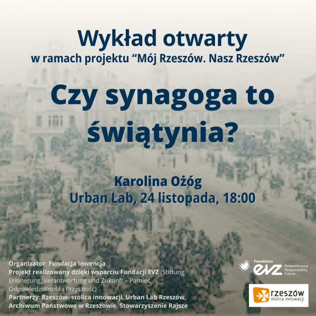 Plakat wydarzenia "Czy synagoga to świątynia?"