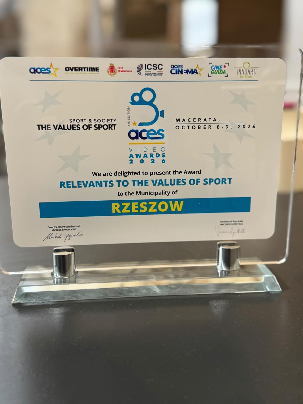 Rzeszów nagrodzony we Włoszech za promocję wartości sportu!